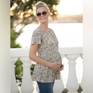 Seraphine Maternity Khaki Ditsy Flower Print Maternity to Nursing Top